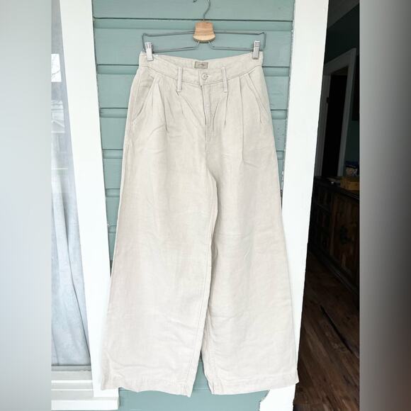 Mother high waisted pouty prep heel pants ultra wide leg linen lyocell cream 28 - Picture 4 of 16